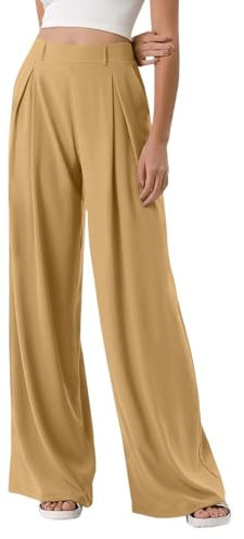 Pantalon Large Femme Solide Ample Jambe Palazzo Pantalons Taille Haute Décontractés avec Poches, Pantalon Femme Chic Et Elegant