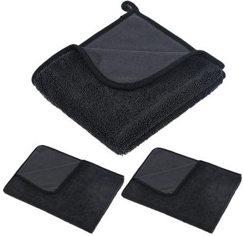 Jortmrd 3 Stück Mikrofasertücher Auto Trockentuch 40x60cm Auto Abtrockentuch Trocknungstuch Extrem Saugstark Trockentuch Dusche für Autopflege Fusselfrei Bad, Badezimmer, Küche (Dunkelgrau)