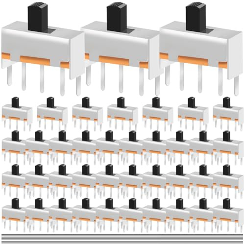 MKBKLLJY 40 Stück 5 mm hoher vertikaler Mikro-Mini-Schiebeschalter SPDT 1P2T 3-polig 2-Positionen-Kippschalter rastend EIN/AUS DC 50V 0,5A SS12F44-G5 mit Lötanschluss für die Schalttafelmontage