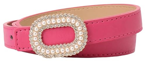 Porbbow Womens Faux Leather Belt for Jeans Dresses Trousers, Waist Belt with Rhinestone & Imitation Pearl Buckle