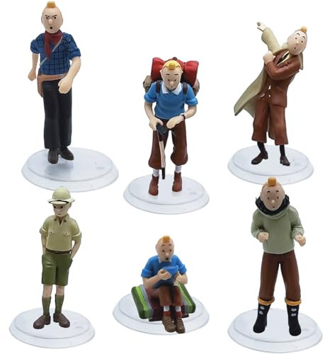 Tintin Mini Figuren Tortendeko, 6pcs Tintin Mini Figuren, Collectible set of Tintin Geburtstags Party Liefert Cupcake Fi-guren Cartoon Figuren Cake Decoration