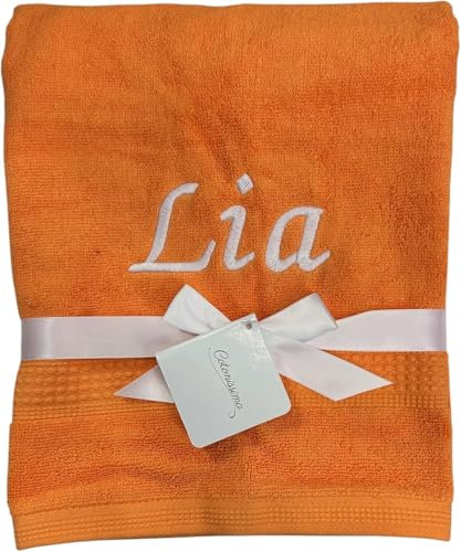 KIDDI-MEDIA Handtuch/Duschtuch mit personalisierter Bestickung wie z.B. Name/Verschiedene Größen und Farben | 500 g/m² | 100% Baumwolle Frottier (Orange, 70 x 140 cm)