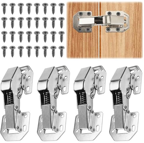 Jiavlyx 4 Stück Aufschraubscharnier Softclose, 90° Scharniere Schranktür, 112 × 43mm Aufschraubscharnier, Mit Hydraulische Dämpfung Und 32 Schrauben, Verdickte Nieten, Für Möbel, Schranktür, Holztür
