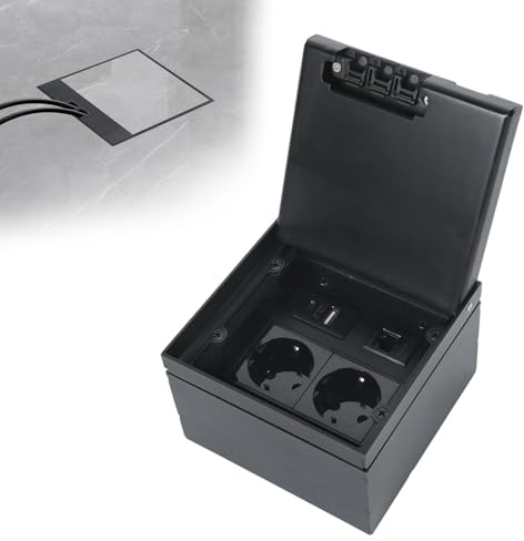 Btstil Bodentank Bodensteckdose, Schwarz Edelstahl-Einbausteckdose Wasserdichte Bodeneinbaudose mit 2AC+1USB A+C+1RJ45, Versenkte Steckdose für Boden (Schwarz)