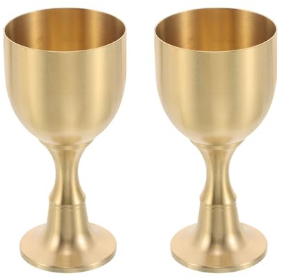 DOITOOL 2pcs Brass Wine Goblets Large Antique Golden Chalice Cups for Ritual Holy Water, Renaissance Decorative Metal Goblets for Altar Worship and Wedding Centerpiece