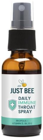 Just Bee Propolis & Vitamin Throat Spray (30ml) | Peppermint Flavour | Natural Bee Honey Propolis Throat Spray for Sore Throat Relief | Daily Immune Oral Support for Kids and Adults