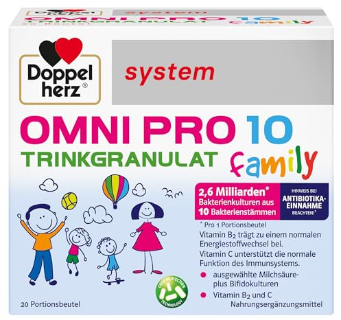 Doppelherz system OMNI PRO 10 family - Kombination aus 10 ausgesuchten Bakterienstämmen + Vitamin B2 und Vitamin C - 20 Portionsbeutel mit Vanillegeschmack