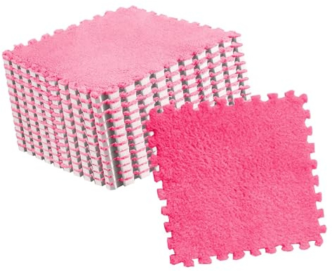 Pongnas Paquet de 10 Dalles de Tapis de Sol en Mousse en Peluche pour Chambre d'enfants - Dalles de Moquette Emboîtables Découpables (Rose Rouge)