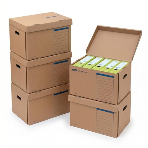 Elba Archivbox mit Klappdeckel und Tragegriffen, für 5 Standardordner, stabile Aufbewahrungsbox, 5 Stück