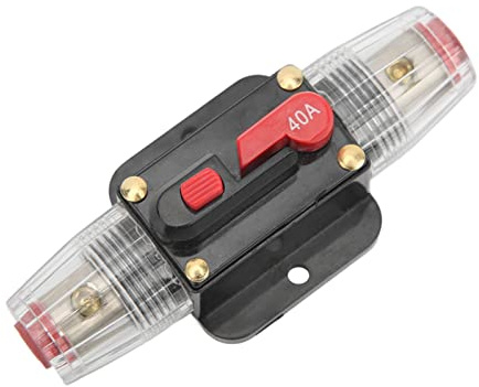Manueller Rücksetzbarer Inline-Schutzschalter mit Sicherungshalter, 12 V – 48 V Audio-Sicherungsautomat für Auto-Audio-Verstärker, rücksetzbarer Überlastschutz für Wohnmobil, Boot, (40A)