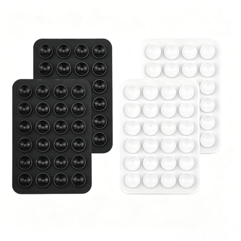PagLfinz 4 Stück Silikon Saugnapf Handyhalterung, Anti-Rutsch Handy HalterungSaugnapf, Silikon-HandySaugnapf für Selfies und Videos, Alle Handy-Modelle (Schwarz, Weiß)