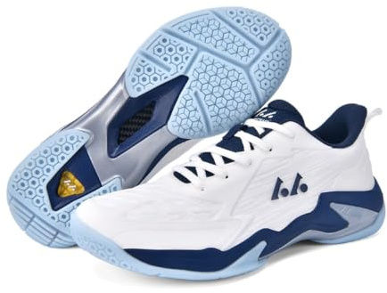 Unisex Professional Badminton Shoes Anti-Torsion Support Breathable Mesh Non-Slip Indoor Court Trainers (White Blue,7.5)