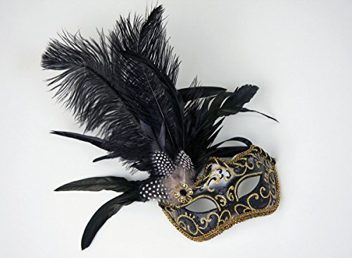 Festartikel Müller venezianische Augenmaske mit Federn Maske schwarz Karneval Fasching