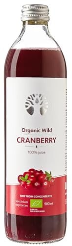 LOOV Wild Cranberry Juice, Organic, 500 ml, 100% from Directly Pressed Organic Fresh Cranberries, Contains Polyphenols, no Sugar Added, no Water Added, Wild-Crafted
