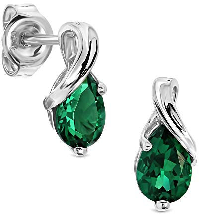 Miore Ohrringe Damen tropfen Ohrhänger mit Edelstein/Geburtsstein Smaragd in grün aus Weißgold 9 Karat / 375 Gold, Ohrschmuck