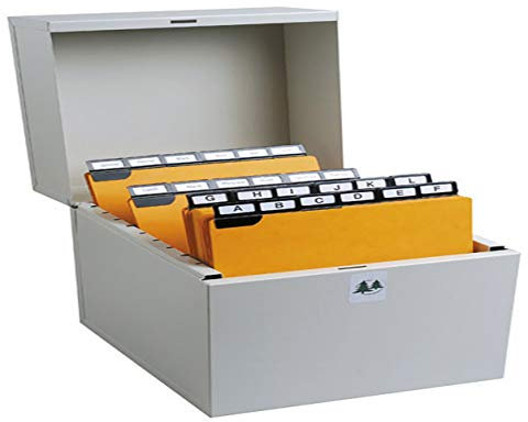Exacompta 54728E Karteikassette Metalib für bis zu 500 Karteikarten DIN A5 quer Tragegriffe vorne und hinten mit Trennplatte grau Karteikasten