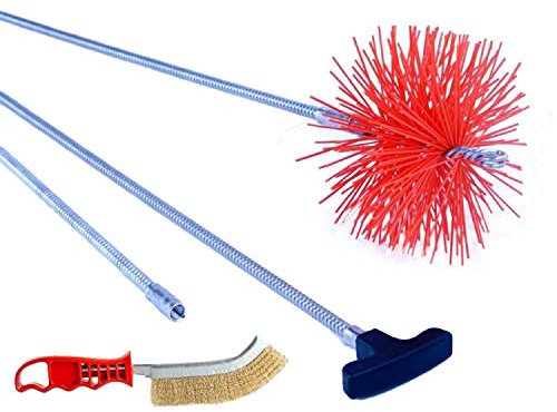 BARETTO Kit de Ramonage avec 3 Tiges Flexibles à Ressort de 1 Mètre, Coude à 90°, et Brosse en Nylon (180 mm)