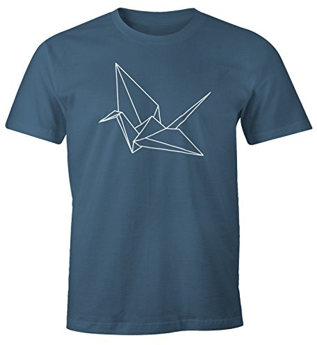 MoonWorks® Herren T-Shirt Origami Crane Vogel Bird Geometrisch Denim L