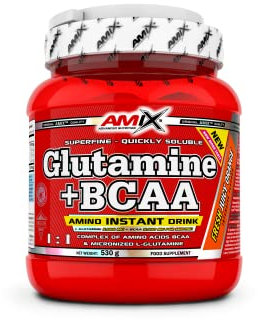 AMIX - Bcaa Glutamina - 530 Gramos - Complemento Alimenticio de Glutamina en Polvo - Reduce el Catabolismo Muscular - Óptimo para Deportistas - Sabor Naranja - Aminoácidos Ramificados