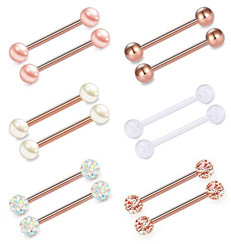 Incaton Chirurgenstahl Zungenpiercing Brustwarzenpiercing Nippelpiercing 16mm Barbell Piercing Schmuck Set