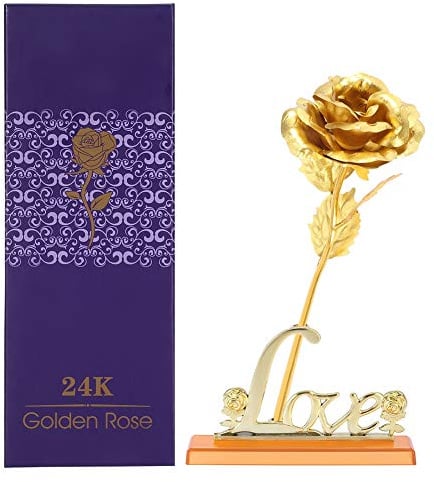 Rose Fleurs Artificielle en Feuille d'Or 24K Rose Eternelle Cadeau pour La Saint-Valentin Décoration de Table Fête des Mères Mariage Fiançailles Cérémonie Anniversaire(Golden)