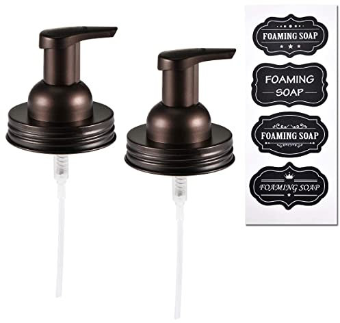 Mason Jar Foaming Soap Dispenser Lids -Bronze -Rustproof Stainless Steel Lid/Plastic Pump,with Waterproof Chalkboard Labels Stickers - Rustic Farmhouse Décor Bronze Bathroom Acces-sories/Bronze