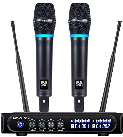 Kithouse Wireless Microphone 50 m - Headphones and Hand - Rechargeable 2 in 1 Modern Black