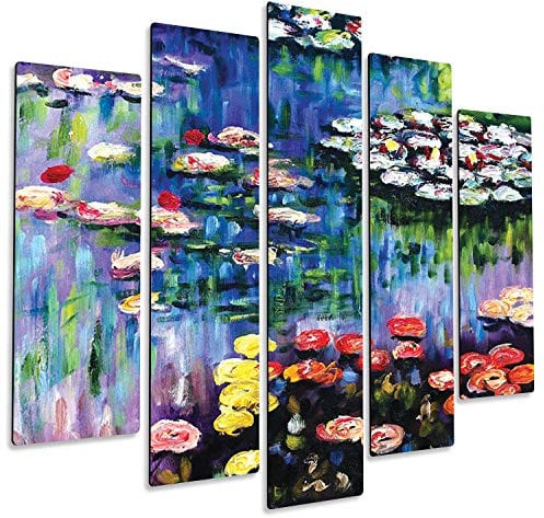 Giallobus - 5 Multi Panel Art Board - Claude Monet - Seerosen im Teich in Giverny - MDF-Holz - 140x100