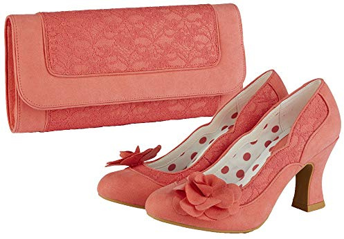 Ruby Shoo Damen Chrissie Mid Heel Pumps mit Korsage & passender Tirana Tasche, korallenrot, 36 EU