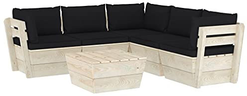 vidaXL Fichtenholz Garten Palettensofa 6-TLG. mit Kissen Sofa Garnitur Gartensofa Gartenset Gartenmöbel Lounge Palettenmöbel Sitzgruppe