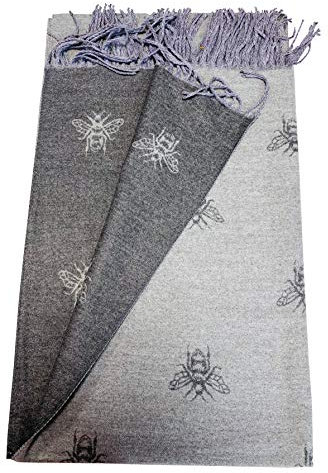 BUMBLE BEES Super weicher grauer Schal mit schönen Quasten, wendbar, weich und warm, Schal