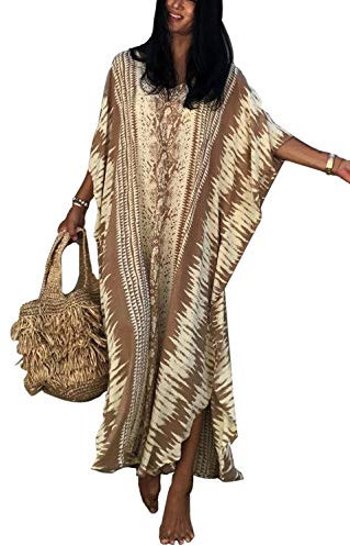 YOUKD Estate Floreale Costume da Bagno Lungo Kaftan Bohemian Loungewear Beach Cover Up Maxi Robe per Donna