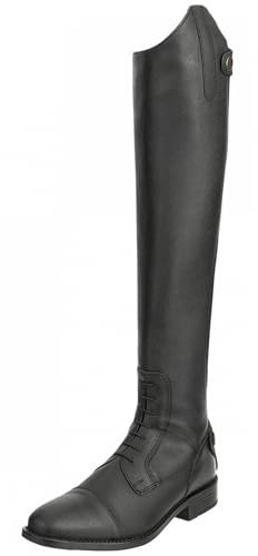 RL24 - Damen Reitstiefel Ravenna – Damen-Stiefel aus Kunstleder – Schnürstiefel mit Reißverschluss in schwarz – Reiterstiefel mit extra weichem Innenfutter – Größe 41 kurz/extra weit