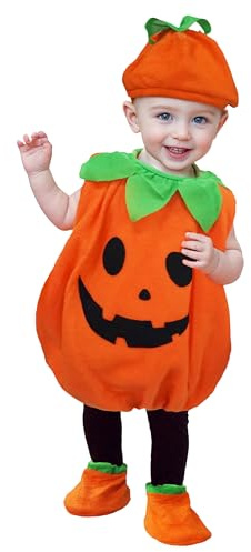 GEMVIE Costume da Zucca di Halloween 6-24 Mesi Vestito da Carnevale Bambino Neonato Travestimento Vegetale Neonato Cosplay Arancione