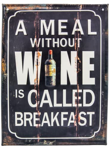 Geprägtes Vintage Retro Wein Blechschild - A Meal without Wine is called Breakfast - 40 x 30 cm, bunt