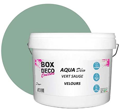 BOX DECO COULEURS Peinture murale acrylique aspect velours Aqua Déco - 10L, Vert Sauge