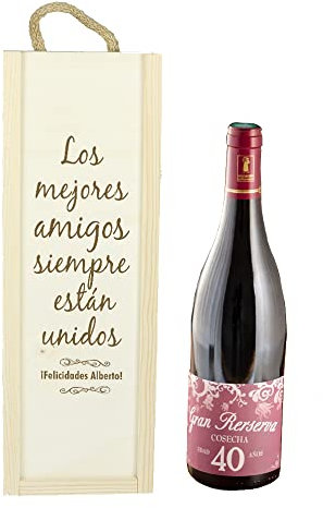 CALLE DEL REGALO Botella de vino especial 40 cumpleaños con caja de madera personalizada con la edad que tú quieras