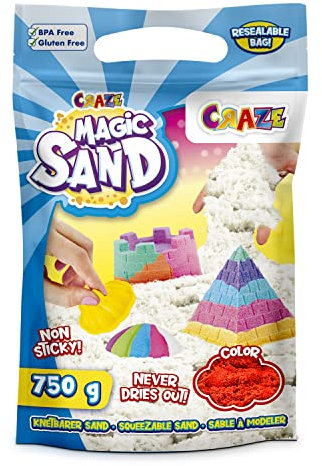 CRAZE MAGIC SAND Sable Magique Enfant Rouge 750g - Sable Coloré à Modeler Sans Gluten, Cinétique pour Activités Manuelles Enfants 33630