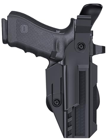 Level 3 Gun Holster for Glock 19/17/19X Gen 1-5, Glock 23/32 / Glock 45/44 Gen1-4, Adjustable Rentention OWB Paddle Pistol Holster with Auto Lock Thumb Release Button, Open Carry Holster, Right-handed