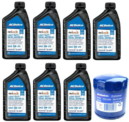 ACDelco DexosD Oil Change Kit 0W-20 Light Duty Diesel Engine Oil 19370138, 10-9277 and AC Delco PF66, 55495105, 19391402 Oil Filter (See Description For compatible vehicles)