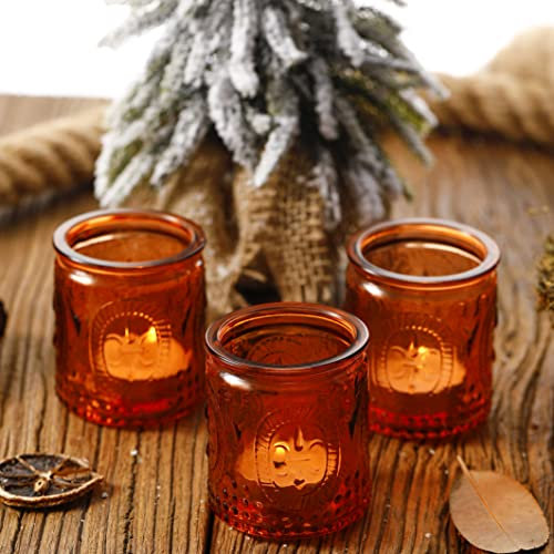 Lot de 12 photophores Vintage en Verre coloré pour Mariage, église, Chambre à Coucher et décoration de Table, fête d'anniversaire, Cadeaux Ensemble de 6 pièces (6, Orange)