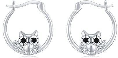 TRISHULA Eule Creolen 925 Sterling Silber Tier Ohrringe Eule Schmuck Absolvent Geschenk für Damen Mädchen Frauen