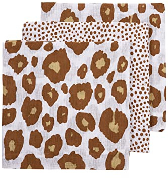 MEYCO Baby Swaddle 2er Pack 120x120cm Cheetah/Panther Wickeltücher Camel | 100 % Baumwolle, Einschlafhilfe, angenehm weich, feuchtigkeitsabsorbierend, vielseitig einsetzbar, schnelltrocknend