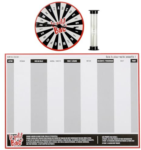 MISTER GADGET - MG3389 Jeu du Baccalauréat X50 - Trouvez 7 Mots par Lettre - 50 Feuilles, Roulette, Sablier Inclus - pour 7 à 77 Ans - Petit Format - Couleurs Bleu, Rouge, Blanc