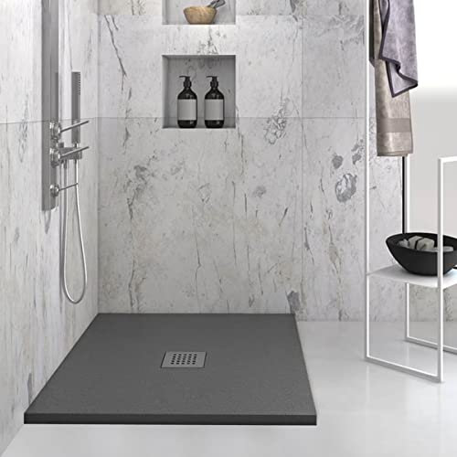 Yellowshop - Piatto doccia quadrato marmoresina 80x80 o 90x90 cm h 2,5 cm HEAVY Antracite con sifone, piletta e copripiletta inox (90x90 cm)