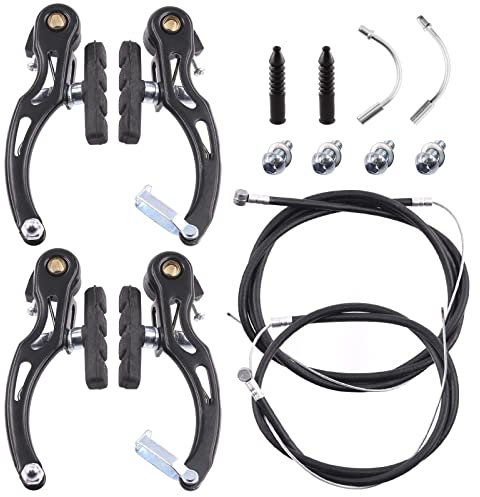 Keadic K1353 18Pcs Bike Brakes Set Includes Bicycle V-Brake Calipers, Front & Rear Braking Line Cables and Cable End Caps Replacement for MTB Mountain Road Bikes Cycling