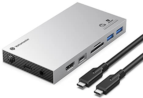 Yottamaster Aluminum USB C Hub with M.2 NVMe SSD Enclosure, 10-in-1 USB C Docking Station 10Gbps for NVMe PCI-E M.2 SSD, Support 100W Charging, 4K HDMI, RJ45, 4 USB Ports, SD/TF Card Reader - Silver