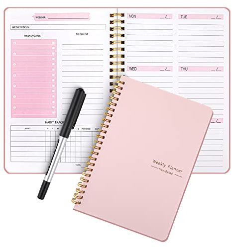 Hopton Agenda settimanale senza data, agenda giornaliera A5 con obiettivi settimanali, tracker delle abitudini, per lavoro universitario ADHD (rosa), 148 mm x 210 mm