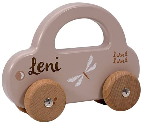 KIDSLINO Holz Spielzeug Auto Nougat - personalisierbar I Geschenk zur Geburt & Taufe I Handmade Holzspielzeug ab 1 Jahr I Personalisierte Geschenke Baby I Holzauto mit Name & Geburtstdaten