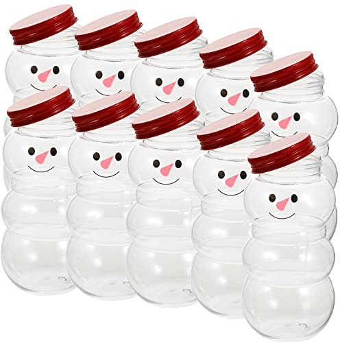 DOITOOL 10-Piece Snowman Juice Bottles - Christmas & Xmas Candy Jars - 500ml Milk Beverage Bottles